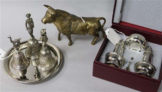 A Peruvian silver (925) bell with llama finial and sundry other items,
